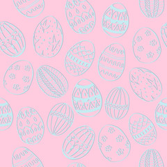 Seamless Pattern with Blue Decorated Easter Eggs