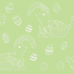 Seamless Pattern with Cute Easter Bunny and Eggs