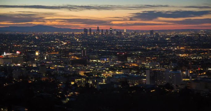 4k Los Angeles Sunrise Sunset Over California City Panorama Skyline.