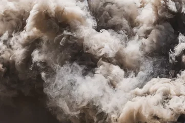 Poster Pyrotechnische middelen voor aanzettende rook. Hand rookgranaat. Rookbom zwart. Grijze rook. De textuur van de rook. Het gebied van de rook. Vuur. Pyrotechniek. © Yashkin Ilya