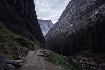 Beautiful landscape along the Mist Trail in Yosemite National Park in autumn