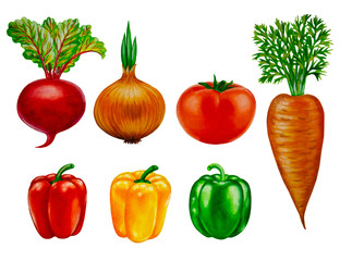 Isolated vegetables on white background - oil painting