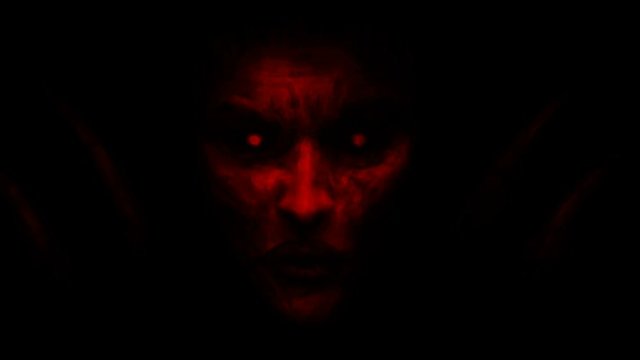 Devilish woman vampire appears from dark and kisses. Animation in horror fantasy genre. Scary witch face on spooky Halloween. 2D motion graphics. Frightening moving pictures. HD animated video clip.  