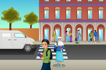 College Students on Campus Illustration