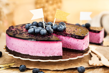 Delicious homemade blueberry cheesecake decorated with jelly