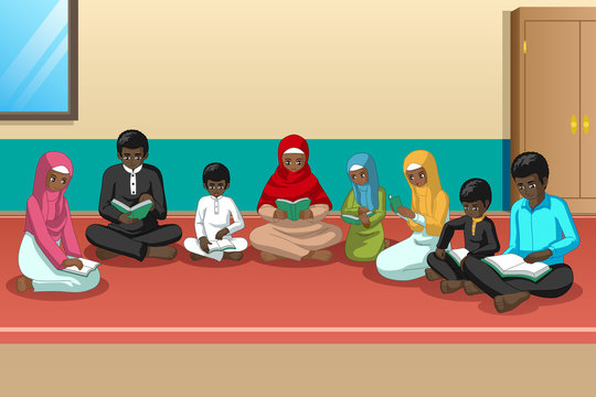 Muslim African Family Studying Quran Together