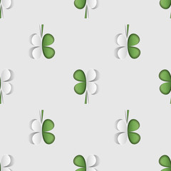 Floral trendy stylish wallpaper. st. Patrick s day seamless pattern with stylized 3d leaf clover cutting paper.