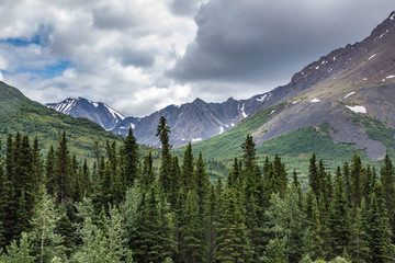 Mountains in the Denali National Park with dramatic clouds
