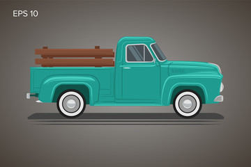 Old retro pickup truck vector illustration. Vintage transport vehicle © Shkuro