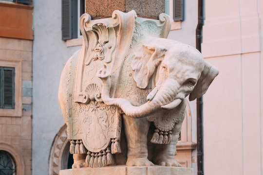 Rome, Italy. Elephant And Obelisk At Piazza Della Minerva 