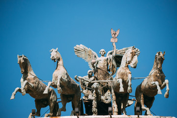 Rome, Italy. Great Bronze Quadriga On Summit Of Palace Of Justice