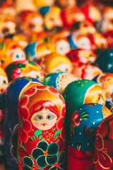Colorful Russian nesting dolls at the market