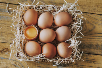 Basket of raw chicken eggs