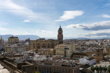 Fototapeta premium aerial view of malaga old city center and cathedral