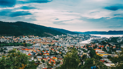 Fototapeta na wymiar Aerial view Cityscape of Bergen, Norway