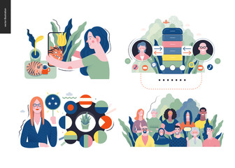 Technology 1 set - modern flat vector concept digital illustration- Augmented reality, CRM Customer Relationship Management, Political leaders meeting, Diversity. Creative landing web design template