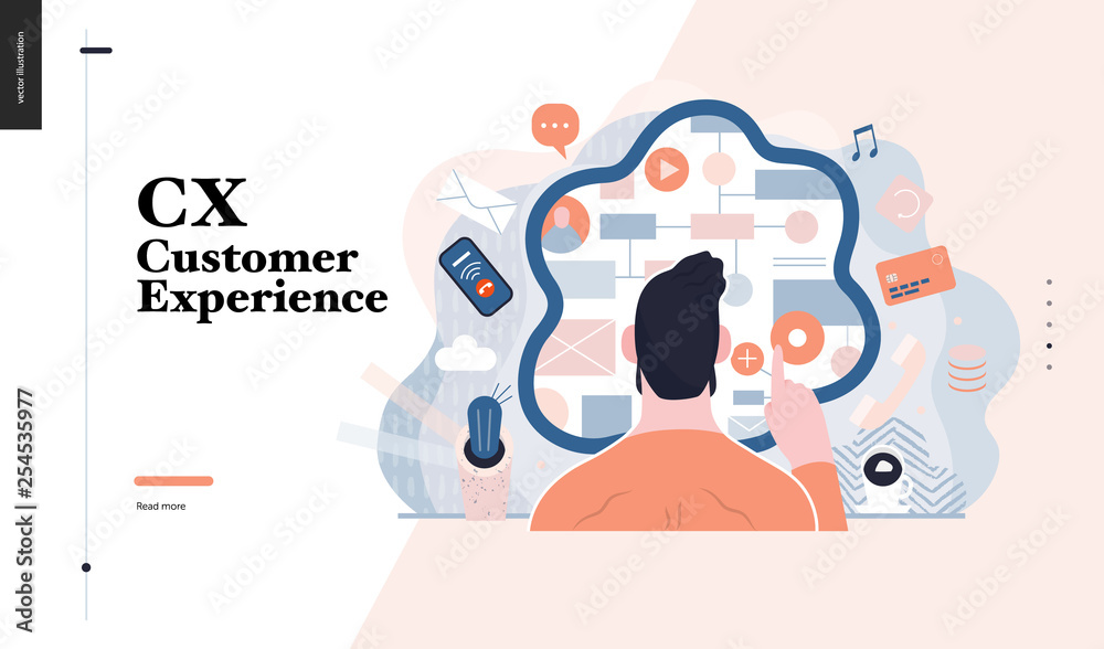 Wall mural technology 3 -cx customer experience - modern flat vector concept digital illustration of user or cu