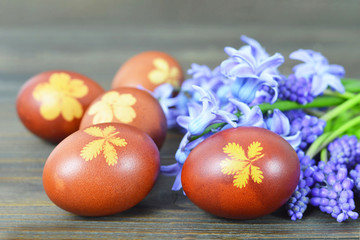 Easter eggs naturally colored with onion peel