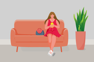 Girl sitting on the sofa