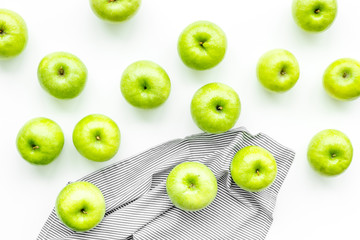 green apples for organic summer food pattern on white background top view