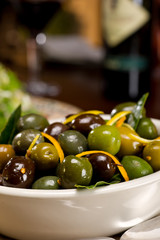 Delicious Warm Olives with Citrus Zest tossed in olive oil and herbs