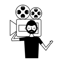 man holding the movie camcorder