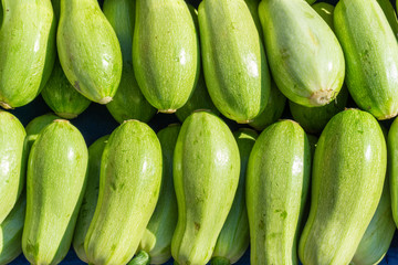 zucchini lie in a row, top view