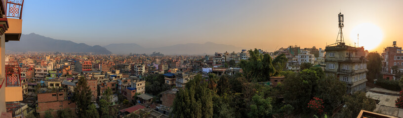 Fototapeta na wymiar Panoramic view over Kathmandu at the break of dawn
