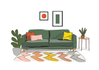 vector interior design illustration. home house decor decoration. furniture living room lounge.