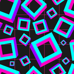 Vaporwave seamless 80's style pattern with geometric shapes.