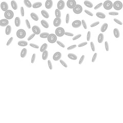 Russian ruble coins falling. Scattered black and w