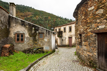 a street with antique houses in Pena Schist Village (municipality of Gois), Coimbra, Portugal