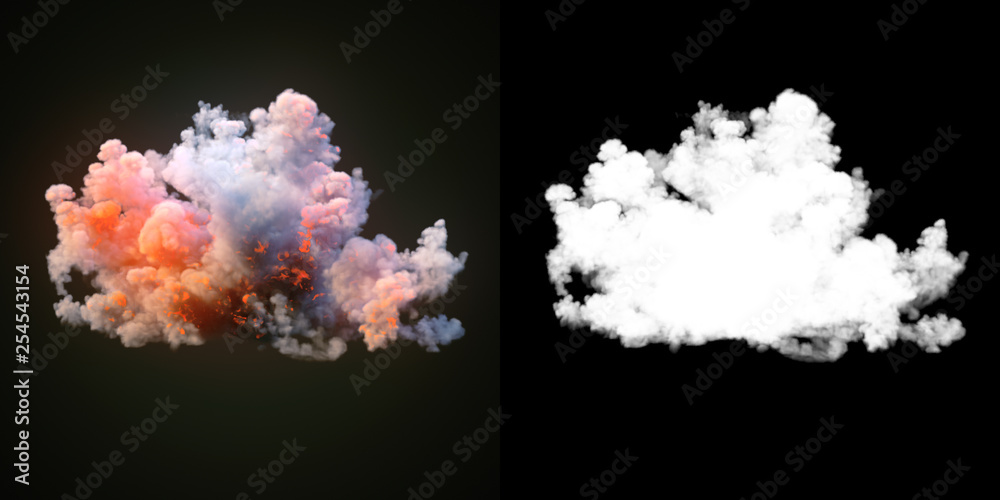 Aufkleber Composition with large explosions in dark plus alpha channel. 3d rendering