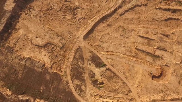 Aerial view of the sand tracks in the desert. Desert trip.