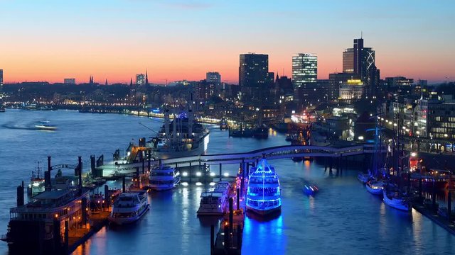 Sunset timelapse of the port of Hamburg
