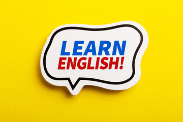 Learn English Speech Bubble Isolated On Yellow Background