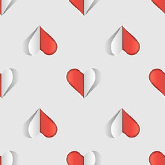 Valentine s day seamless pattern with cut paper hearts on a transparent background. Vector Illustration