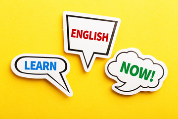 Learn English Speech Bubble Isolated On Yellow Background