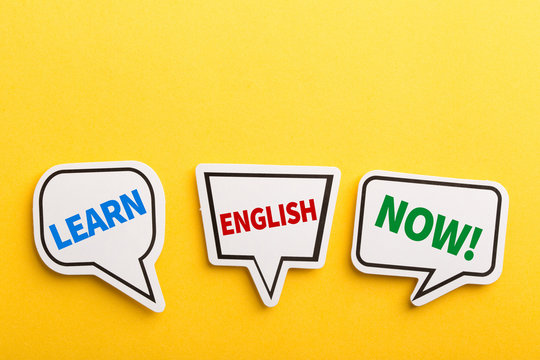 Learn English Speech Bubble Isolated On Yellow Background
