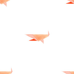 Watercolor sea seamless pattern with origami shark. Origami style. Shades of red and apricot. Isolated on a white background. Illustration.
