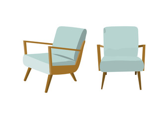 watercolor armchair.. hand drawn chair. vector furniture illustration. mid century modern interior design. 1970s 1960s designer chair 