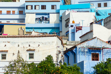 Fototapeta na wymiar Blue and White Colored Homes and Buildings in Chefchaouen Morocco