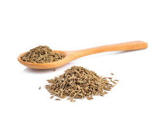 Cumin seeds or caraway isolated on white background