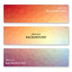 Set of three banners in low poly art style