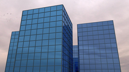 blue glass office building modern architecture business 3D illustration