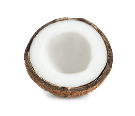Half of coconut on white background