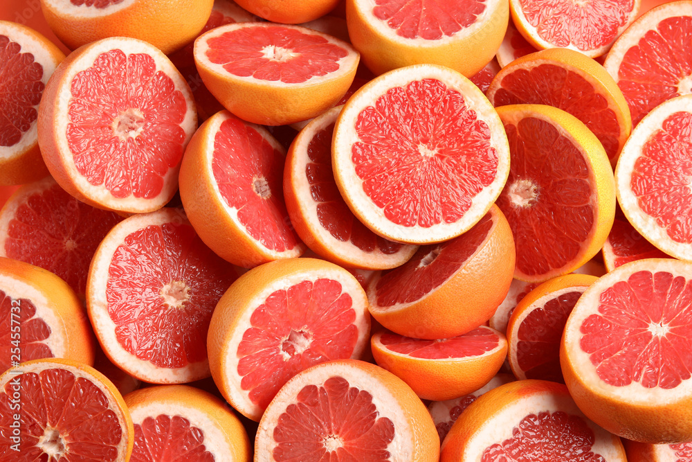Canvas Prints many sliced fresh grapefruits as background, top view - Canvas Prints