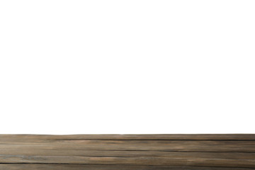 Empty wooden surface against white background. Mockup for design