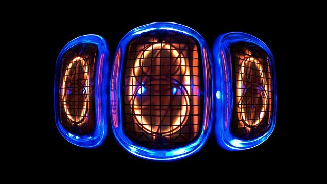 counting time counters, the numerical counter flashes with the numbers 000 and 666, curved in space in a curved space Gas discharge indicator Nixie tube