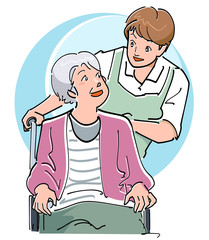 車椅子を押す男性